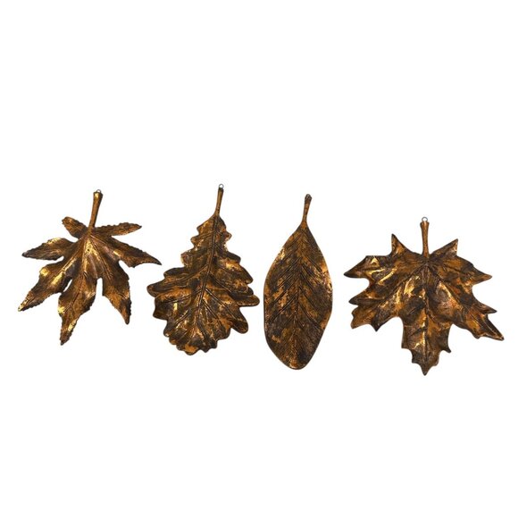 Leaf Christmas Ornaments Set of 4 Goldtone Nature Inspired Holiday Decor - Picture 6 of 8